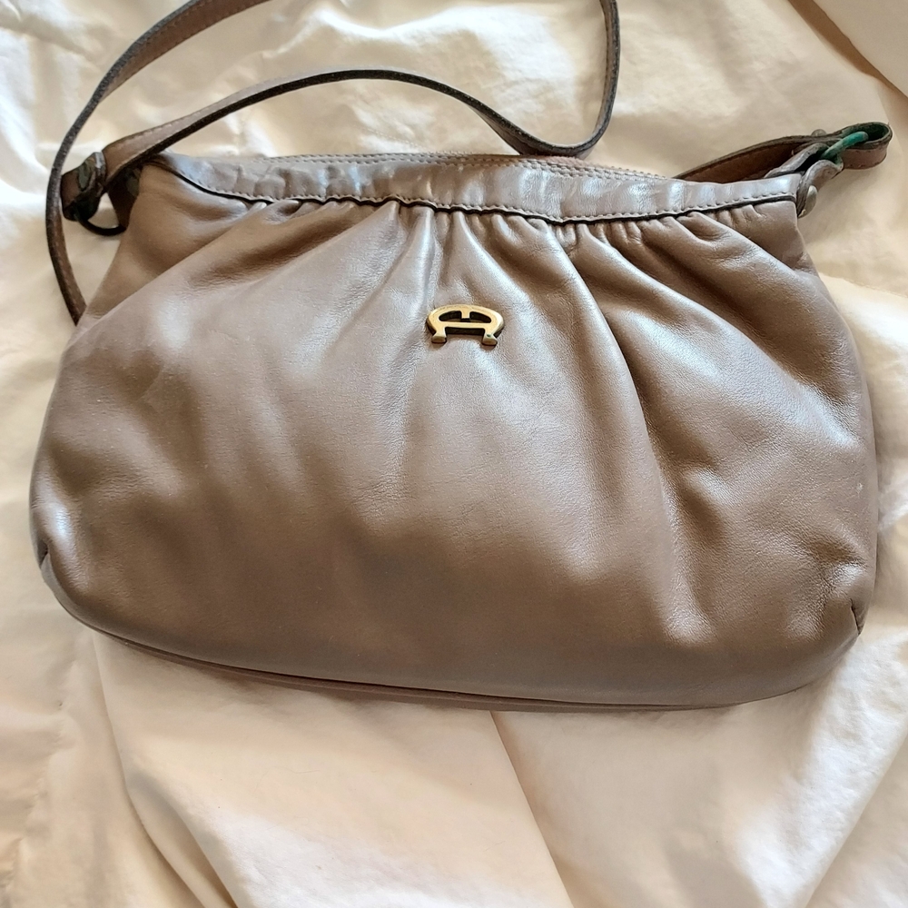 Etienne Aigner Taupe Leather Shoulder Bag